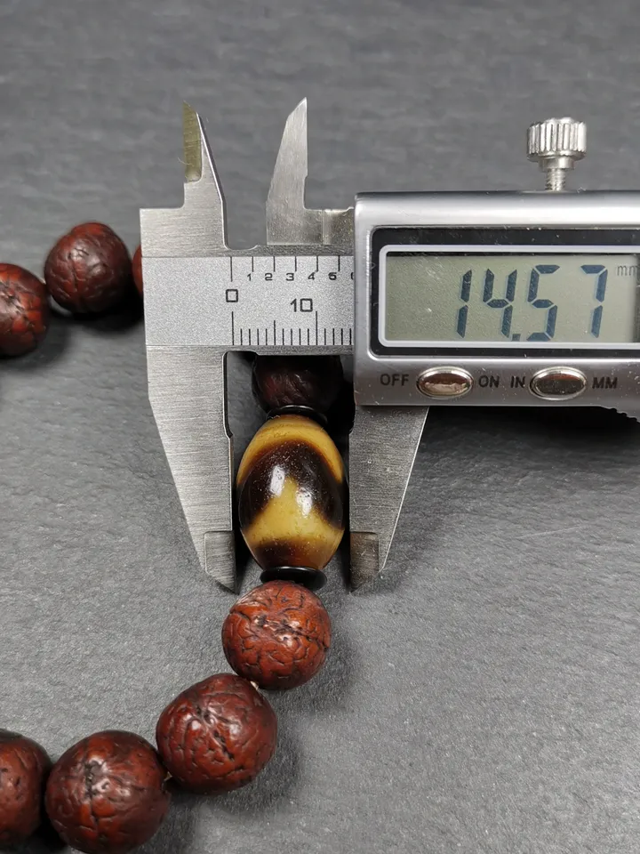 Gandhanra Unique Tibetan Dalo Dzi Bead Wrist Mala,Old Tiger Tooth Dzi with Bodhi Beads Bracelet