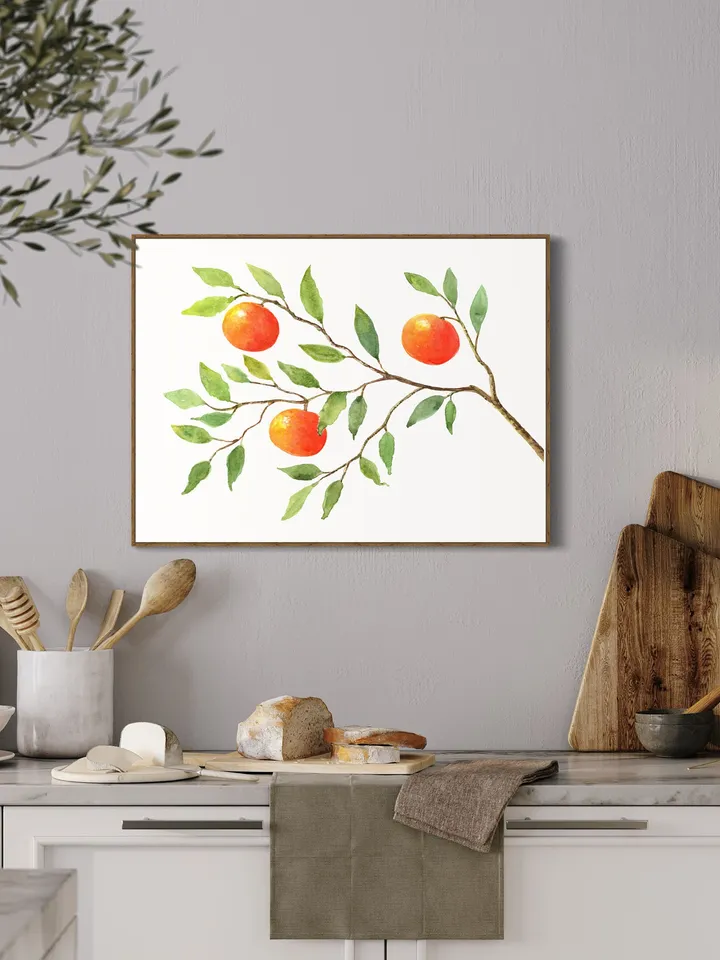 Orange Tree Art Print, Watercolor Painting, Citrus Tree, Kitchen Decor, Plant Wall Art, Fruit Art Print, Orange Tree, Vintage Fruit Trees