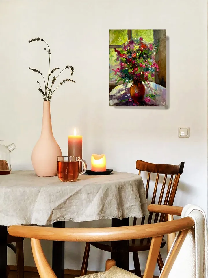 Wildflowers Painting, Original Oil painting on Canvas, Flower Wall Art 16"x12"