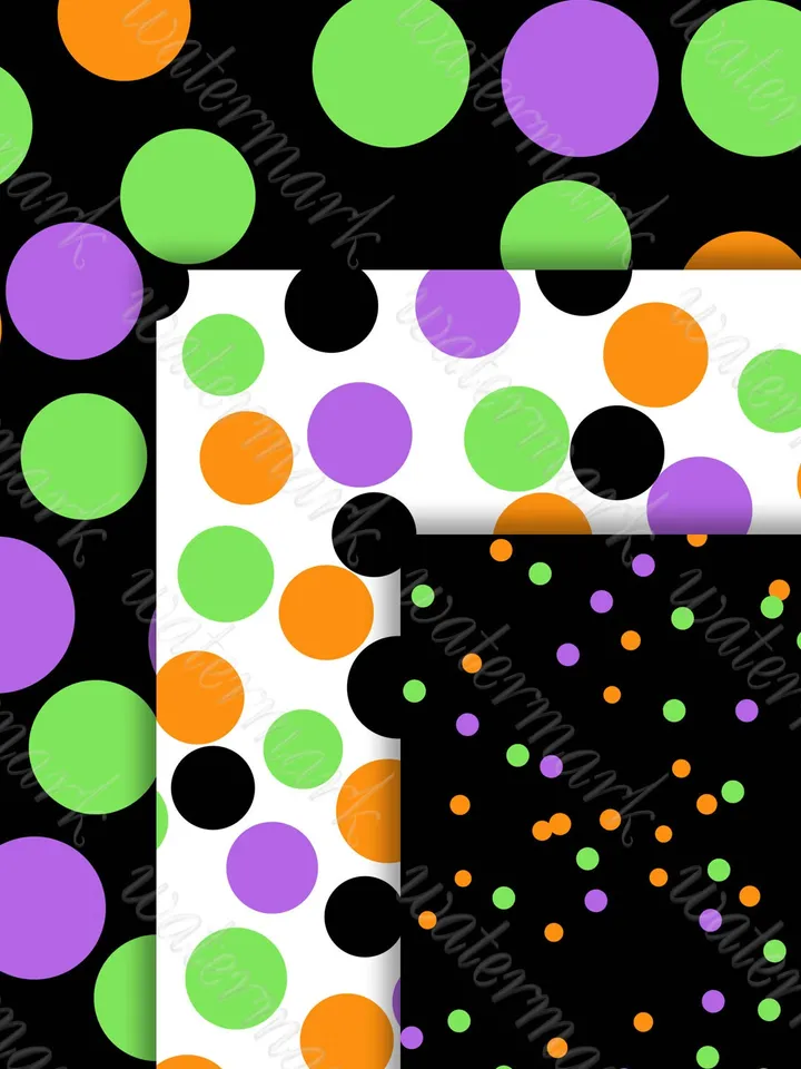 Polka Dots Halloween background, digital paper confetti, Chevron, stripes paper 12*12 inch Digital Instant download