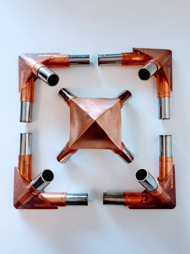 Set of copper connectors for the pyramid of healing and meditation For pipes with an outer diameter of 7/8 inch