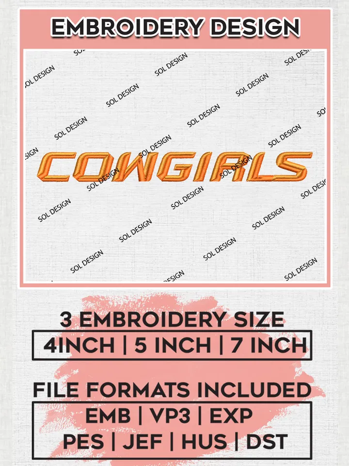 NCAA Oklahoma State Cowgirls College Team Word Logo Embroidery Design Files, NCAA Oklahoma State Cowboys Machine Embroidery, NCAA Teams, 3 sizes, NCAA Machine embroidery designs, Digital Download