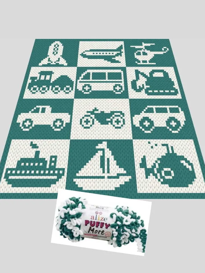 Loop yarn Finger knitted Vehicle blanket pattern