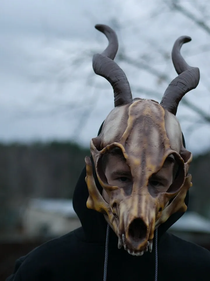 Fox Skull head mask with horn, Antler Mask, Realistic Skull Mask, skull costume mask, Horror Mask, halloween scary mask, creepy mask