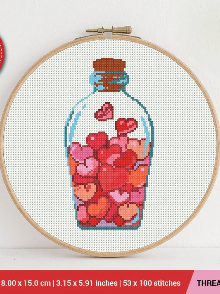 Bottle Hearts Love Cross stitch pattern | Embroidery Pattern | Instant Download | Embroidery Designs