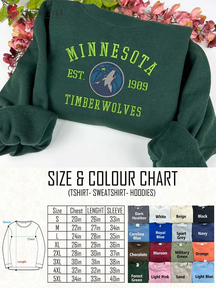 Minnesota Timberwolves Est 1989 Embroidered Sweatshirt, NBA Team Embroidered Sweater, NBA Minnesota Timberwolves Shirt, Basketball Embroidered Hoodie, Unisex Crewneck, NBA Basketball Fan Gift Tee