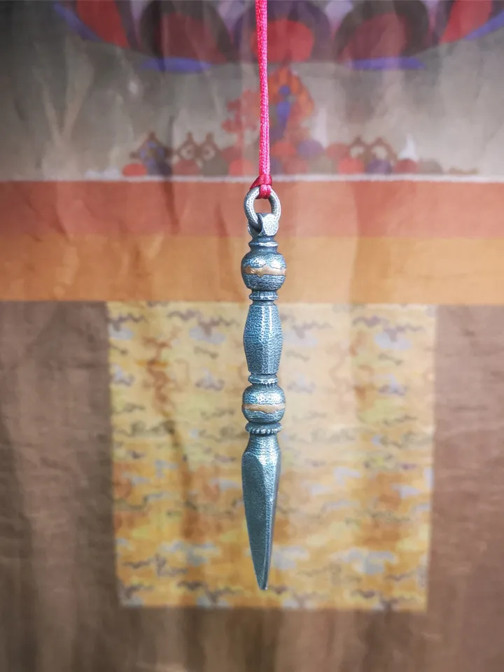 Gandhanra Handmade Tibetan Amulet ,Kila(Dorje Phurba) , Trantic Buddhism Ritual Implement Pendant,Made of Cold Iron,3.74&quot;