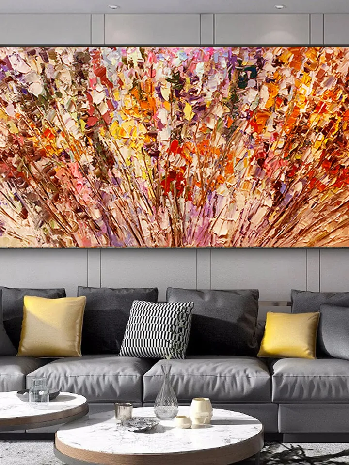 Impasto Floral Painting, Textured Abstract Art, Colorful Wall Art, 3D Canvas Art, Modern Art, Large Wall Decor, Panoramic Art, Home Decor