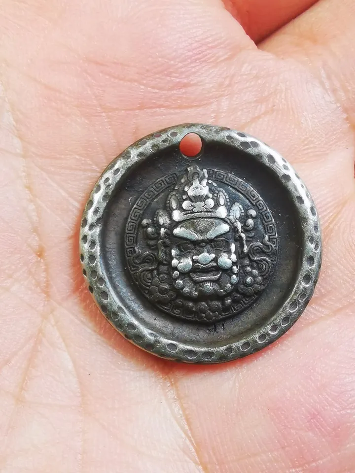 Gandhanra Handmade Tibetan Mala Pendant,Mahakala Amulet for Prayer Beads,Necklace,Bag Hanging,1.0" × 1.0"