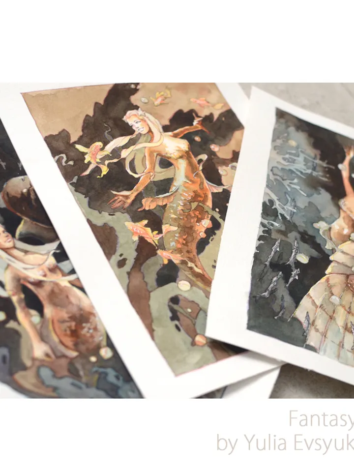 Fantasy mermaid art Original underwater fairy tale painting by Yulia Evsyukova