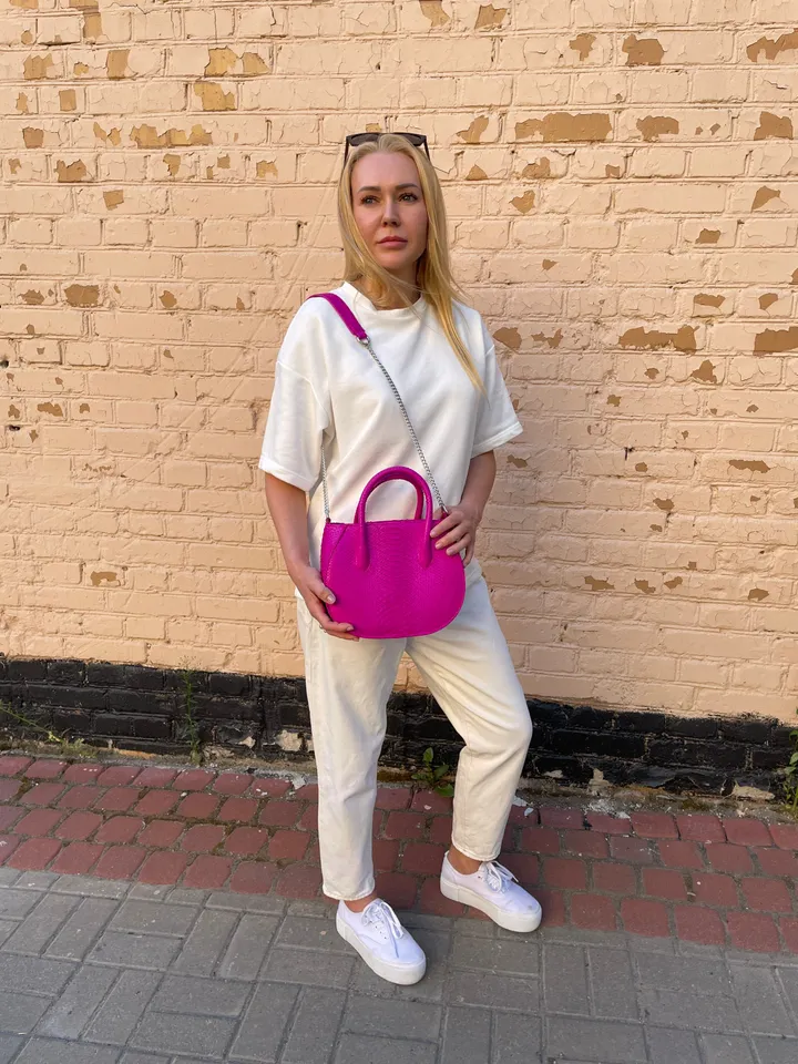 Genuine python skin top handle fuchsia bag | handmade designer bags | exotic leather bags | summer classy elegant bright colour leatherbag |