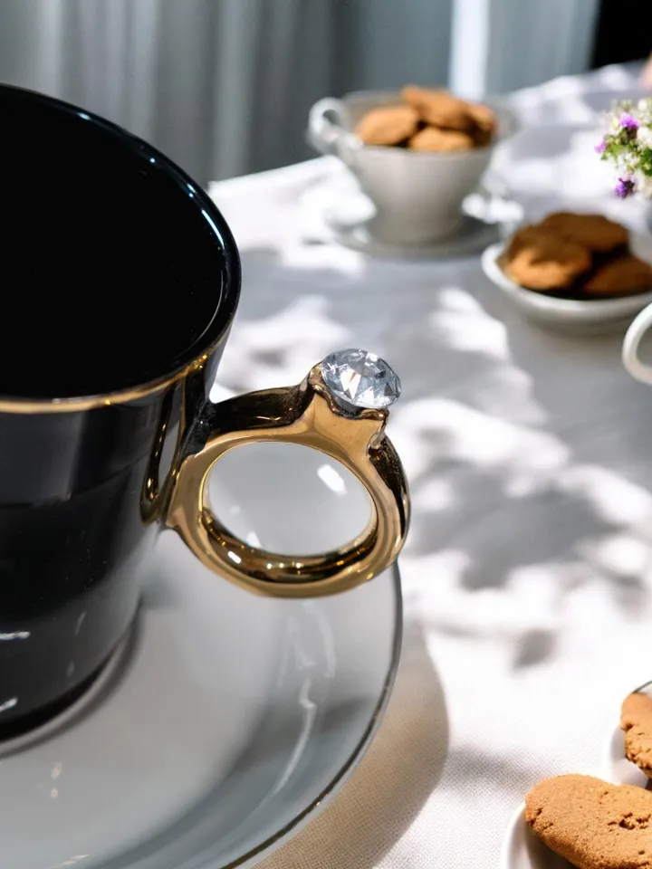 Black And Gold Luxury 12 Pieces Tea Cups And Saucers | Black and Gold Tea Cups | Elegant 12-Pieces Tea Cups