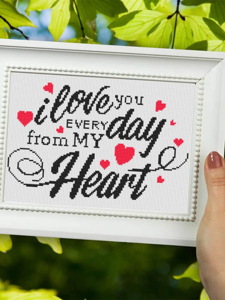 Love quote cross stitch pattern download PDF Love lettering I love you every day cross stitch chart, Valentines day gift Beginner stitch #V4