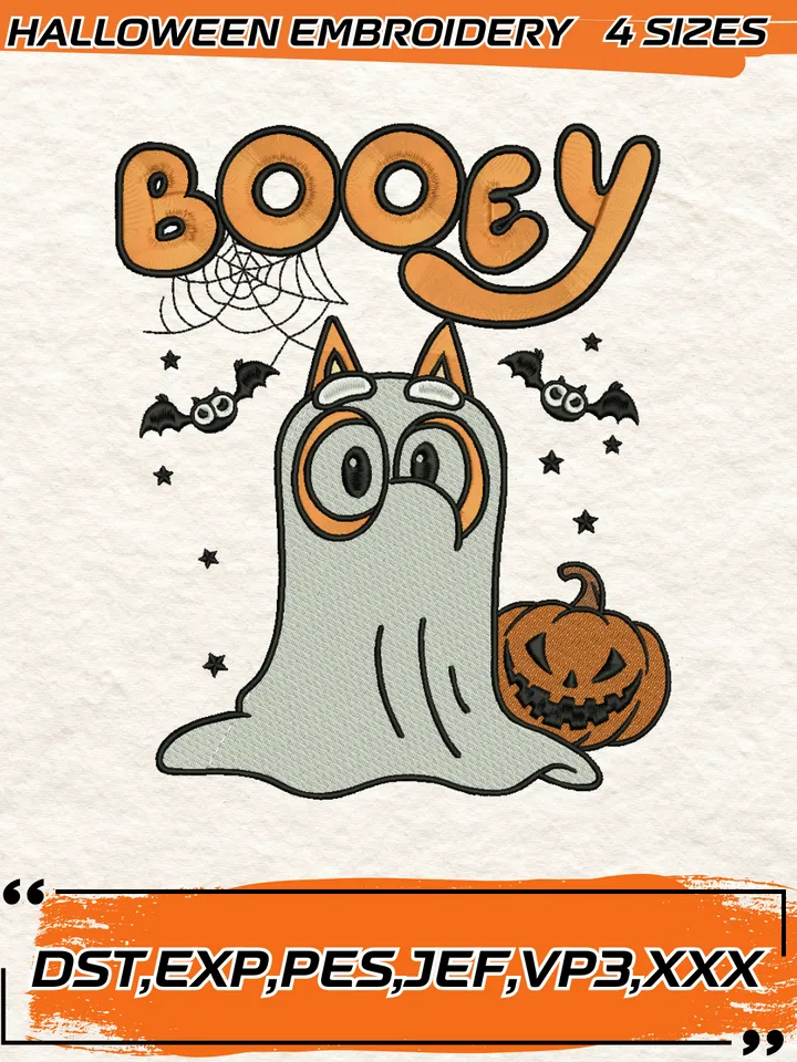 Bluey Booey Halloween Embroidery Design,Halloween Embroidery Design,4 Sizes, Digital Download