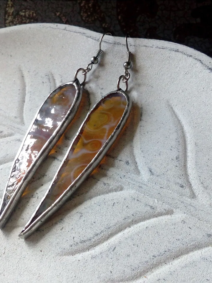 Dangle earrings, Yellow earring, glass earrings, simple stained glass, long earrings, kawaii earrings, petals