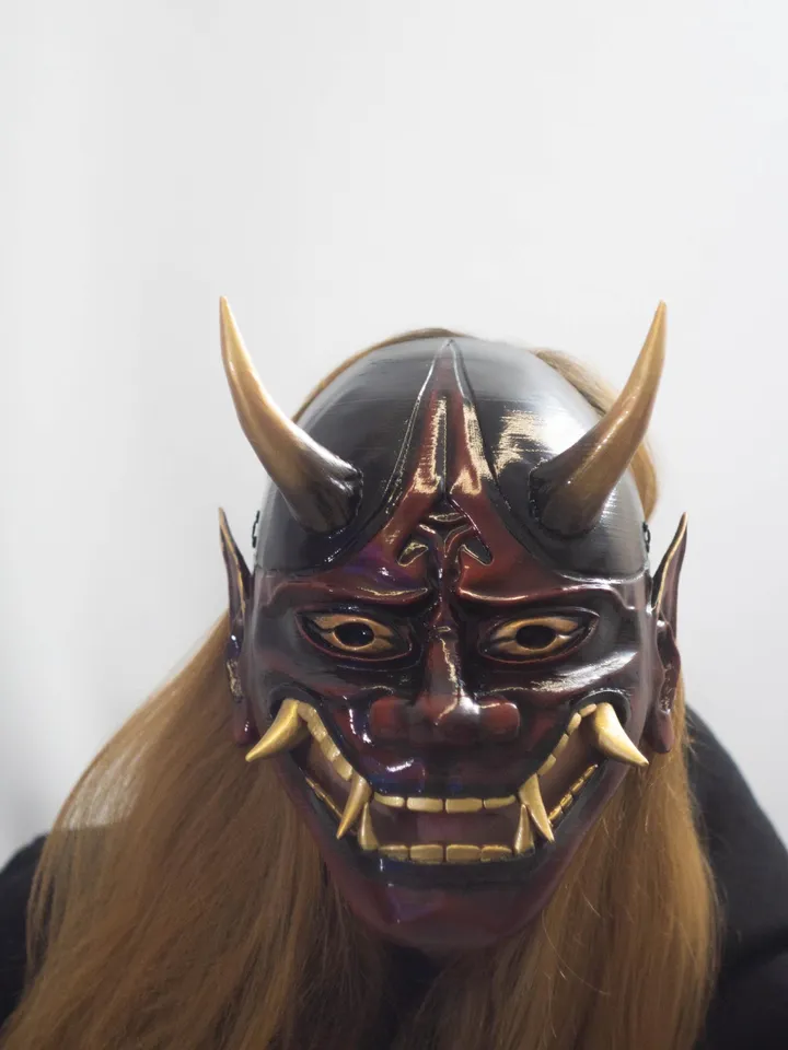 Hannya Mask, Traditional Japanese Hannya Mask, red oni mask, tengu mask, kabuki mask, japanese demon mask, japanese theater, demon mask