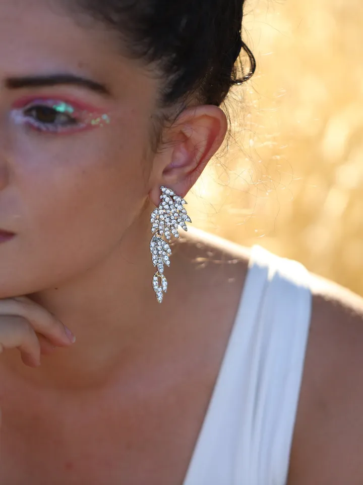 Angel Wings Wedding Earrings for Bride, Swarovski Crystal Bridal Earrings, Vintage Style Gold Statement Wedding Jewelry, Art Deco Jewellery