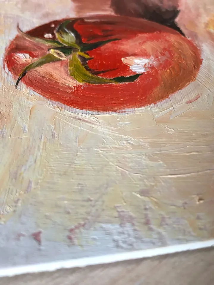 Original oil Painting Still Life red tomato Mini Wall Art