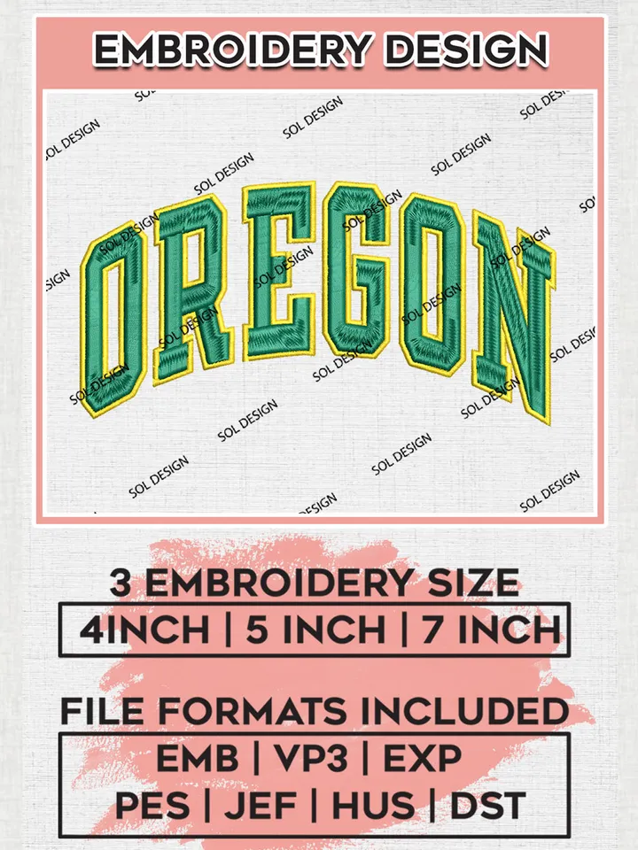 NCAA Oregon College Football Team Word Logo Embroidery Design Files, NCAA Oregon Ducks Machine Embroidery, NCAA Teams, 3 sizes, NCAA Machine embroidery designs, Digital Download