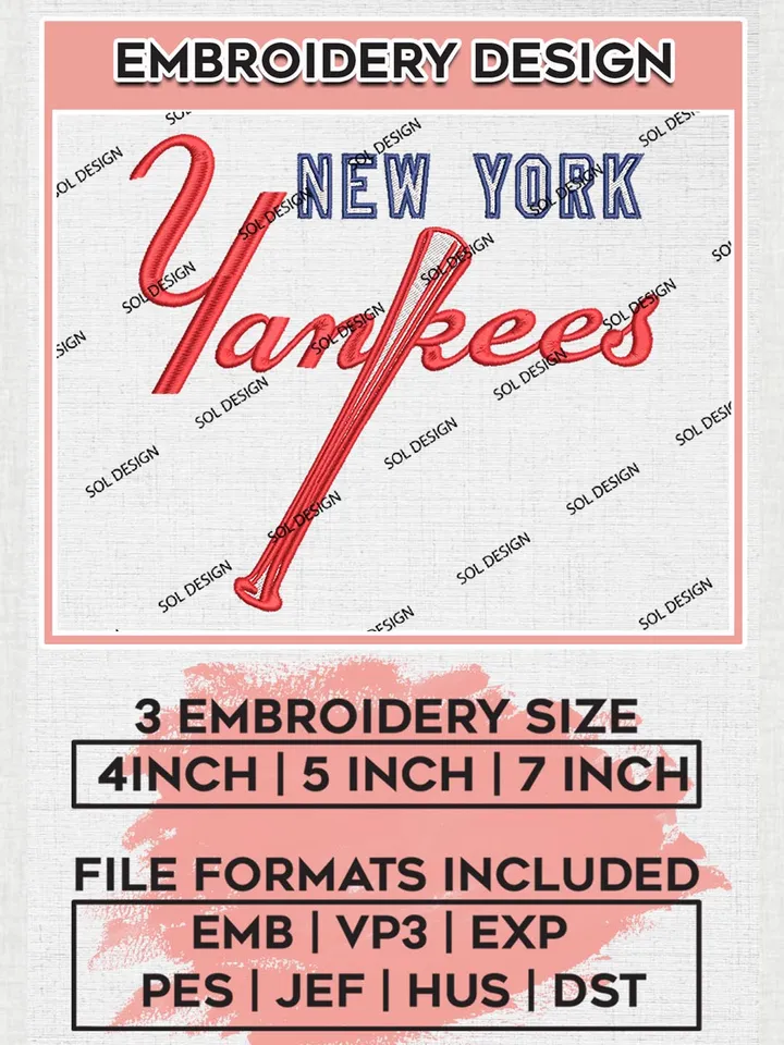 New York Yankees Logo Embroidery Designs, MLB New York Yankees Embroidery Design, MLB Embroidery Design Files, MLB Logo, 3 sizes, Machine embroidery Files, Digital Download