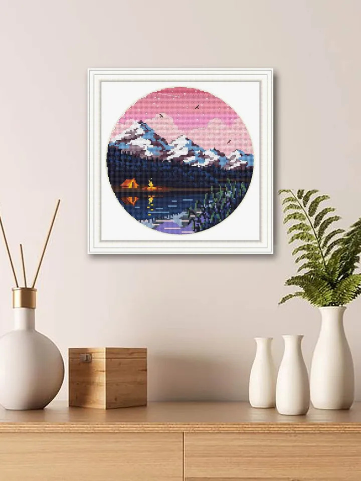 Nature cross stitch pattern download PDF Night sky xstitch chart Mountain landscape cross stitch Tent camping cross stitch Home decor #L3