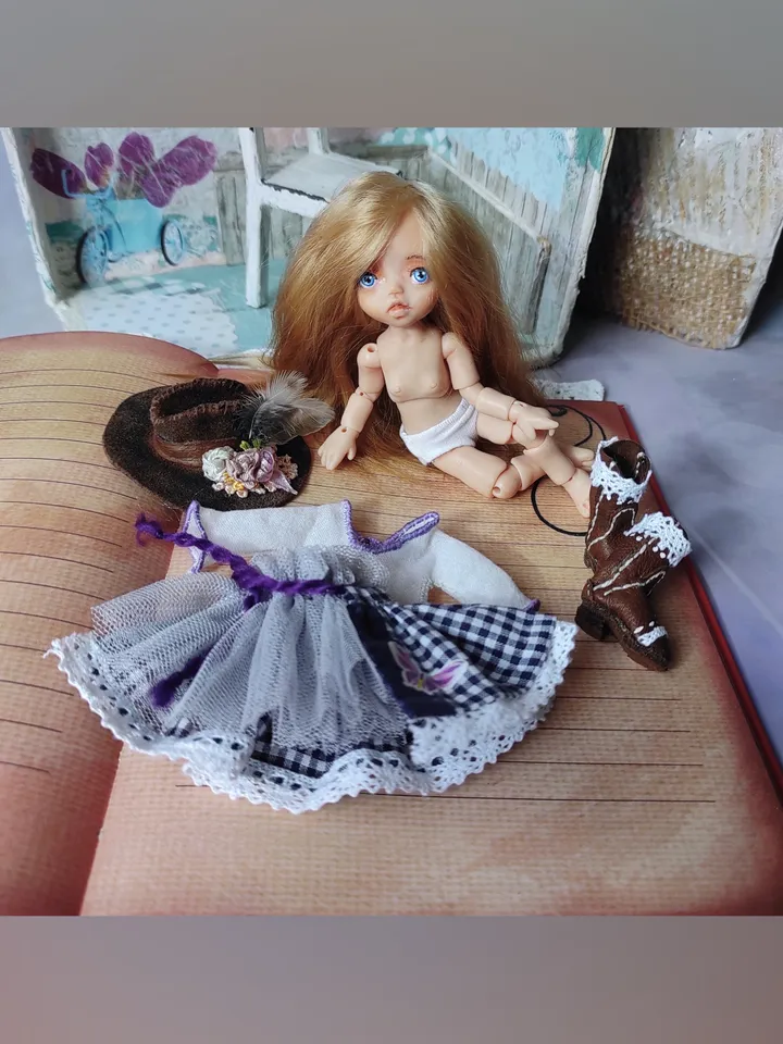 BJD doll 5.5 inches in boho cowboy style.