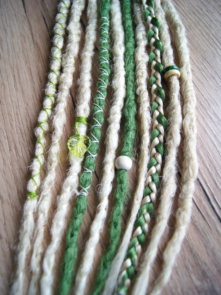 Dreads on hairband. Crochet Dreadlocks extensions. Ponytail blonde green synthetic hair. Hippie Witchy Pagan Viking Bohemian Boho style