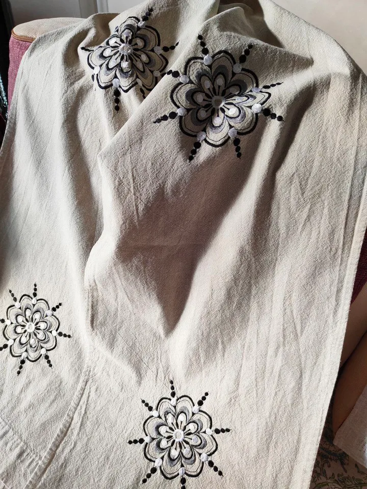 Linen tablecloth with embroidery,vintage,with flowers,table runner,sideboard,dresser,table decoration