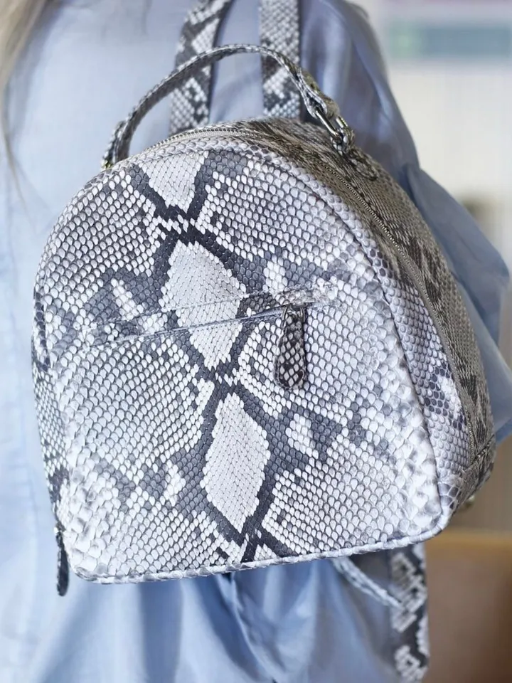 Women Python Skin Backpack | Genuine Python Skin Backpack | Exotic Leather Bags | Summer Snakeprint Backpack | Women Sport Shick Backpack