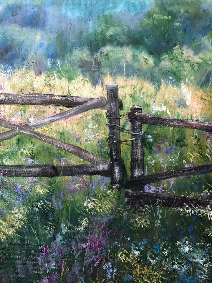 Original Landscape Meadow Oil Painting Field Wall Art Summer Landscape