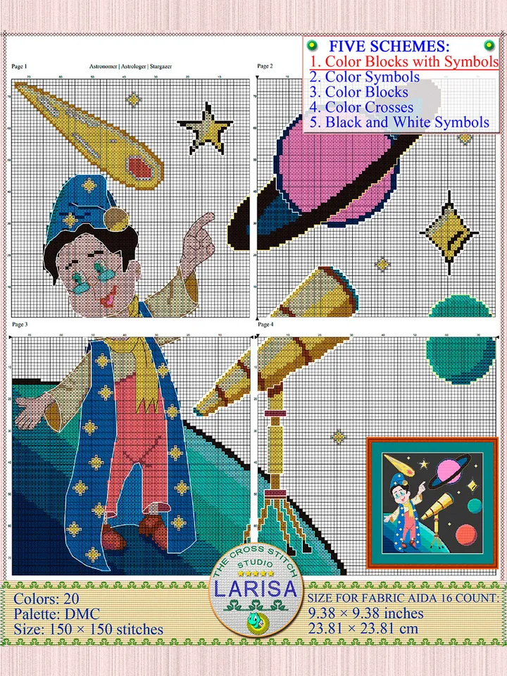 Astronomer Cross Stitch Pattern | Stargazer | Astrologer Chart