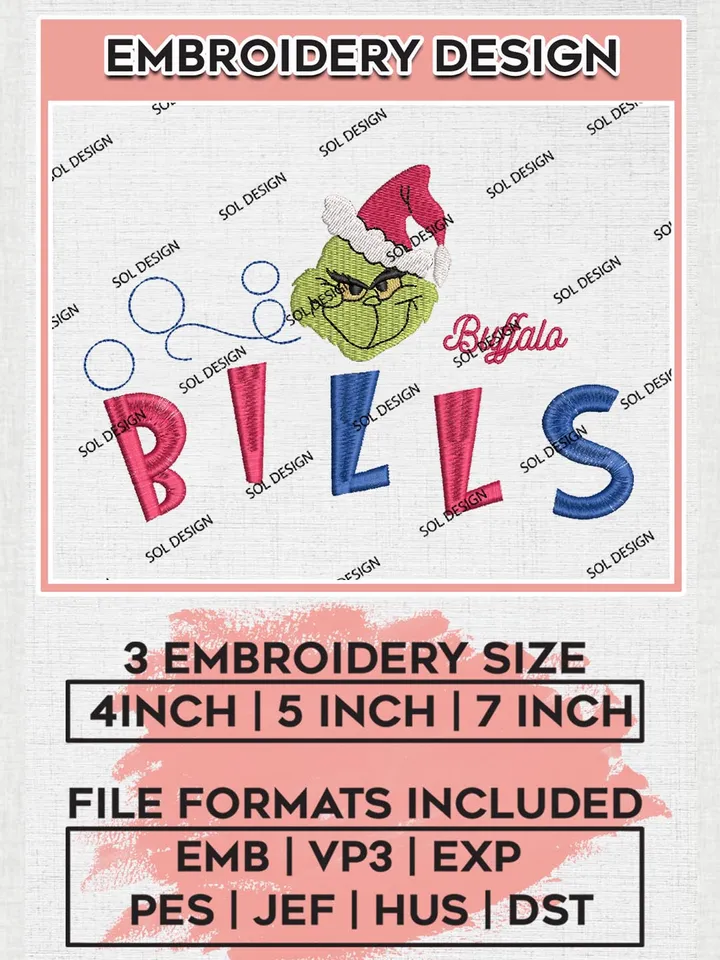 Christmas Grinch Buffalo Bills Embroidery Designs, Grinch Embroidery Files, NFL Bills Machine Embroidery Designs, NFL Buffalo Bills Logo, NFL Christmas Machine Embroidery Design, Digital Download