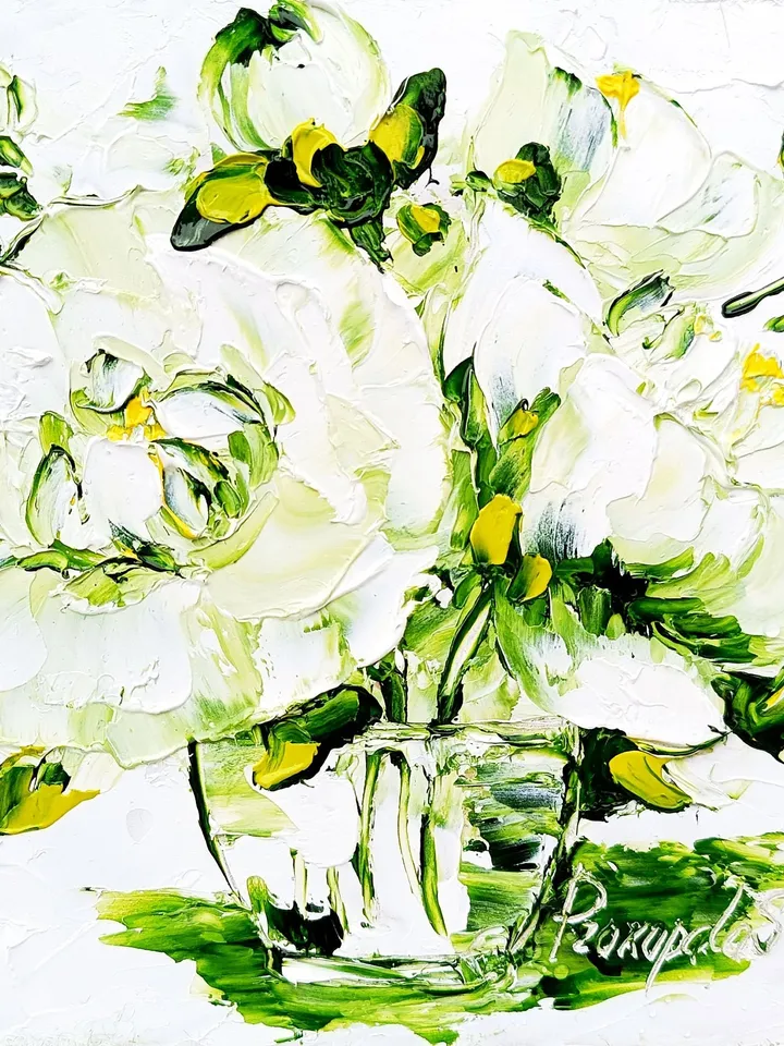 Peonies Painting Flowers Original Art Impasto Oil Painting Fine Studio Art Floral Abstract 6 by 6  by ArtProkopaloSv