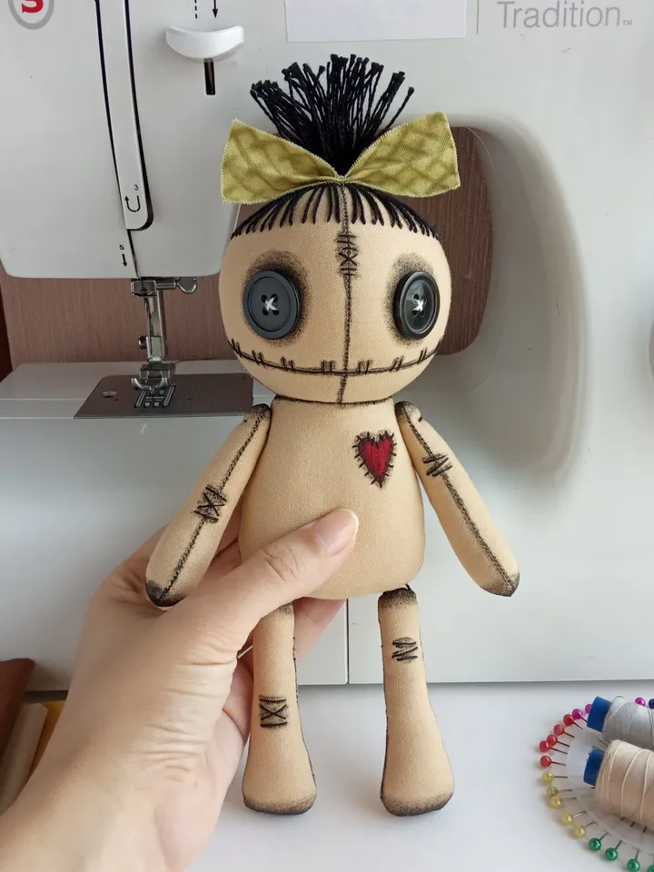 Handmade Voodoo Doll With Green Bow