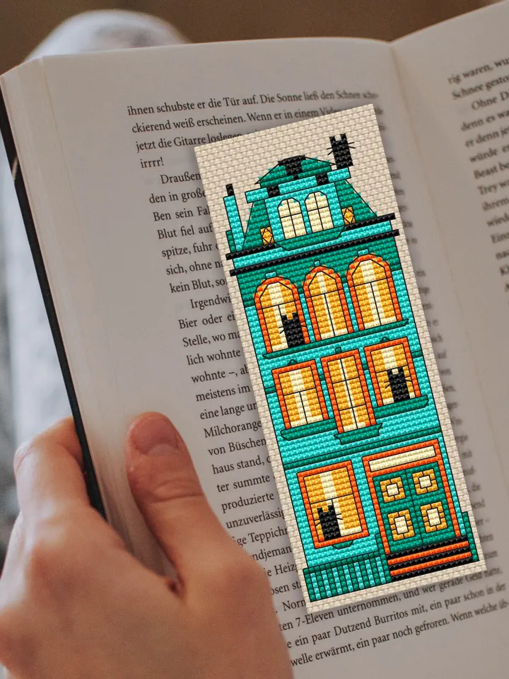 Cross stitch bookmark pattern Cat Mansion