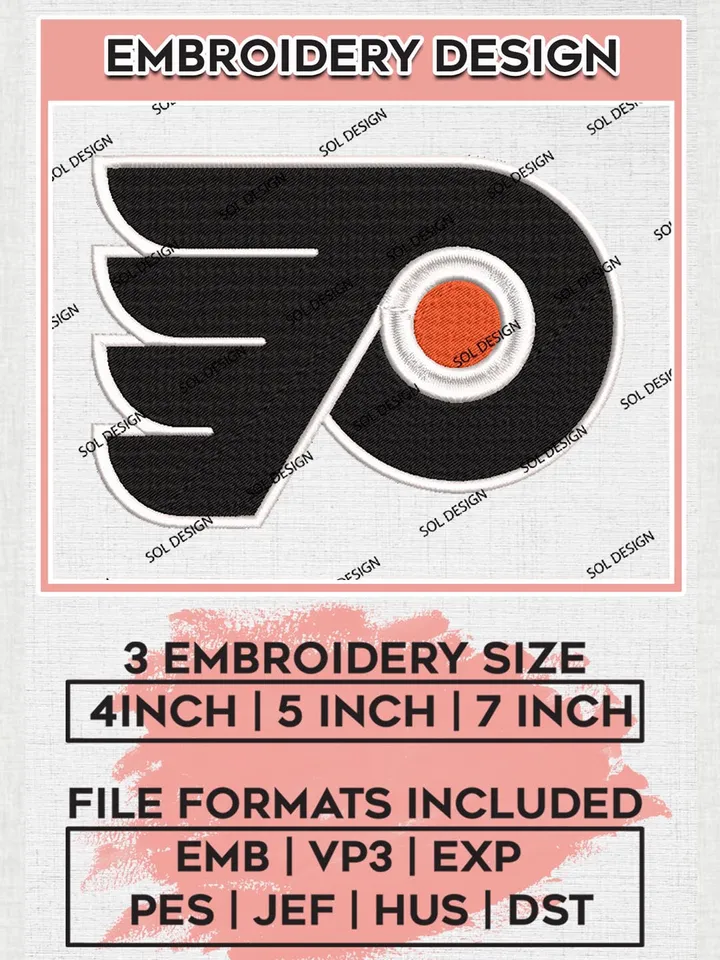 Philadelphia Flyers Machine Embroidery Files, NHL Philadelphia Flyers Embroidery Designs, NHL Philadelphia Logo, NHL Embroidery Design, Hockey Team, Digital Download