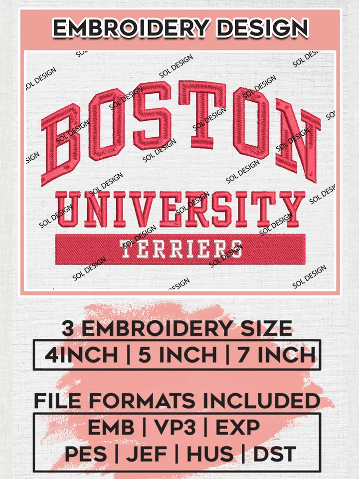 NCAA Boston University Terriers Team Wordmark Logo Embroidery Design Files, NCAA Boston University Terriers Machine Embroidery, NCAA Teams, 3 sizes, NCAA Machine embroidery designs, Digital Download