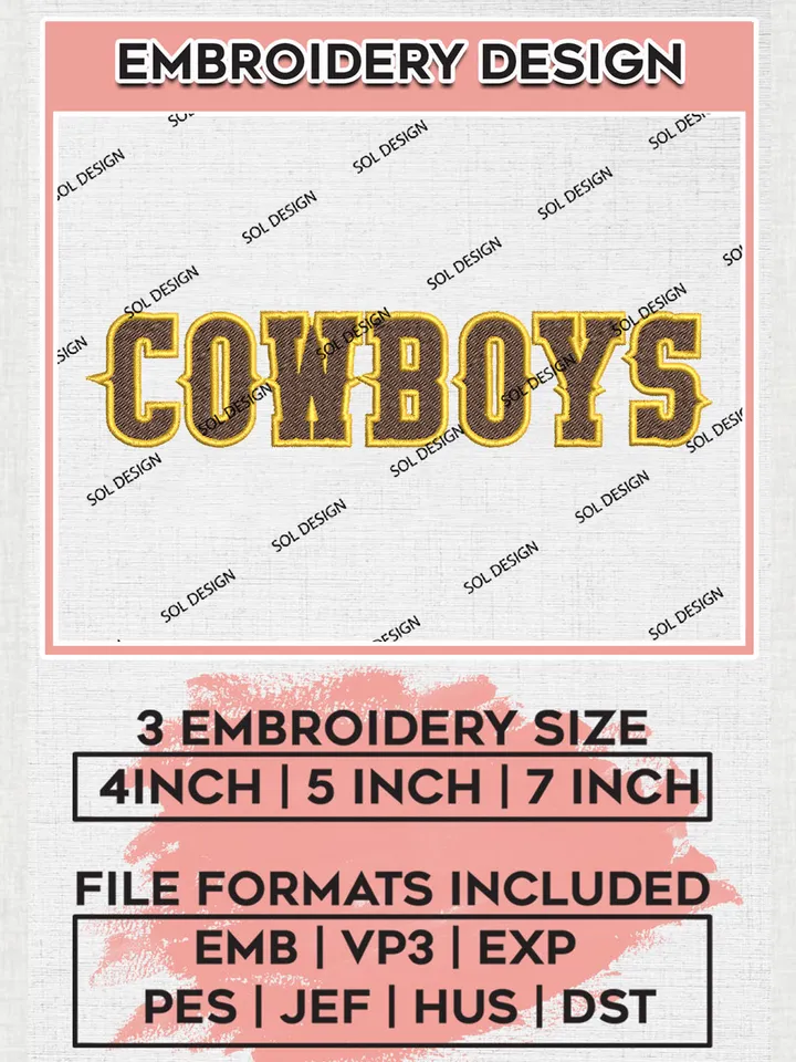 NCAA Cowboys Team Logo Embroidery Design Files, NCAA Wyoming Cowboys Machine Embroidery, NCAA Teams, 3 sizes, NCAA Machine embroidery designs, Digital Download