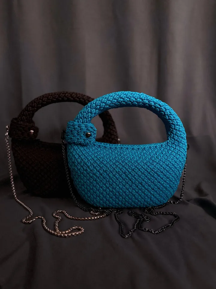 Blue women one piece handbag, crossbody hobo, top handle, small purse, crochet clutch, shoulder bag, casual wear