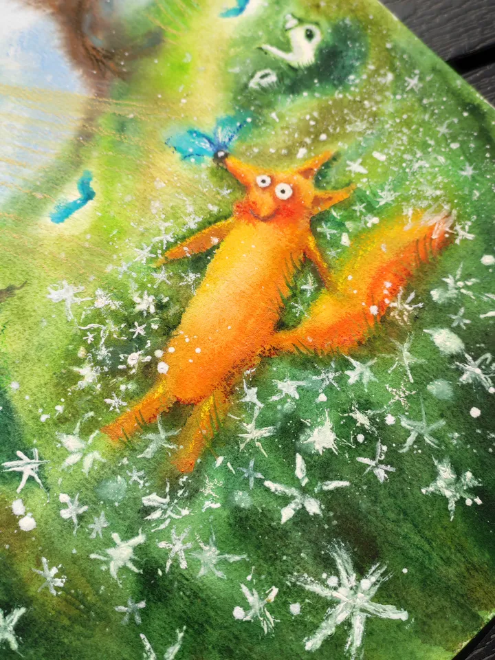 27×34 Artwork by Julia Schigal "The Star Fishing"- watercolor, gouache, pastel