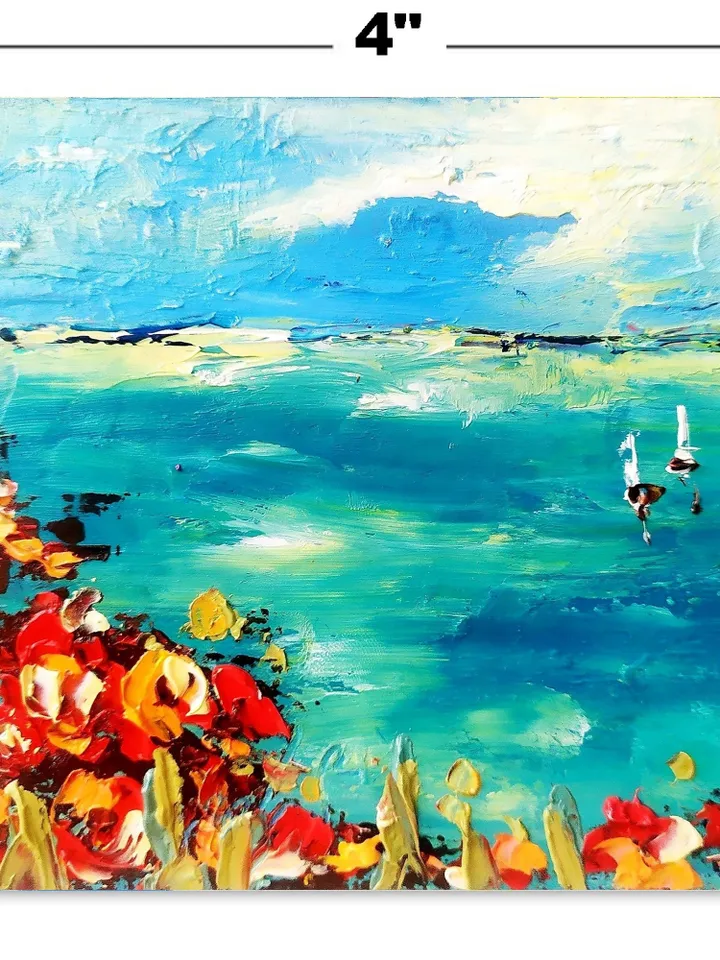 Seascape Painting Poppy Tuscany Original Art Seascape Impasto Oil Painting Small Artwork 4x4 Tuscan Serenity Original by ArtProkopaloSv