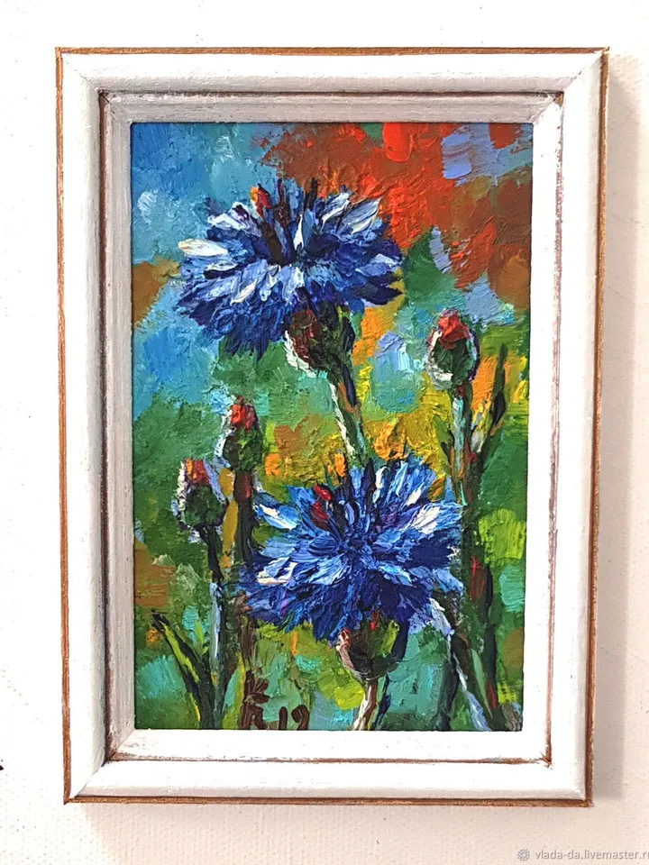 Cornflower flowers oil painting