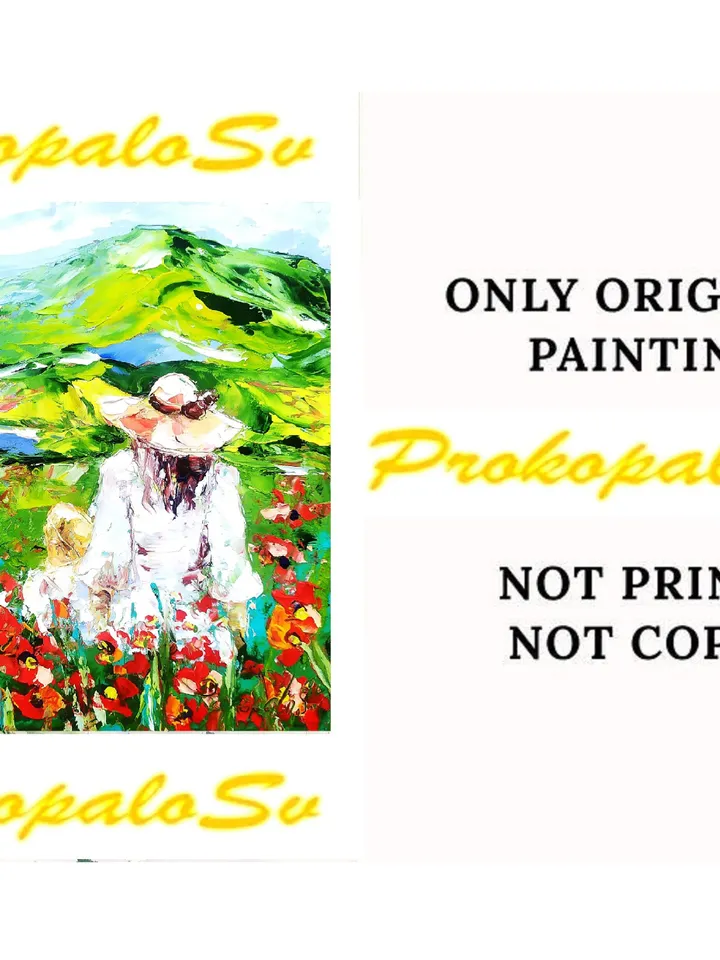 California Painting Poppy Original Art Oil Impasto Painting Red Flower Wall Art Girl Italy Small Art 8 х 8