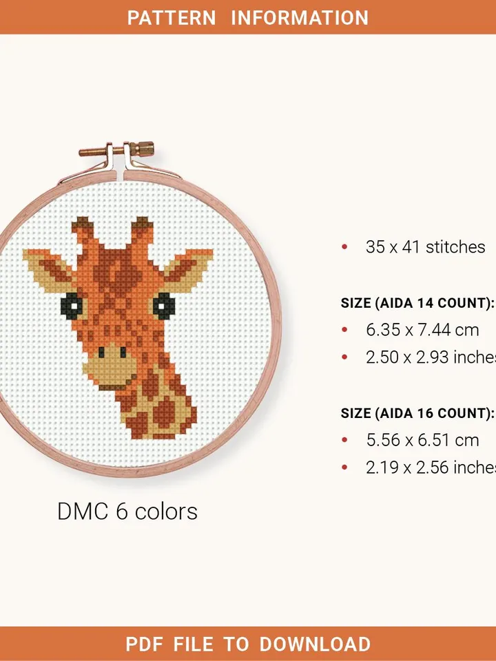 Giraffe cross stitch pattern PDF, contemporary Nature, Tiny Baby Giraffe, beginner counted, modern chart, DIY, embroidery, instant PDF