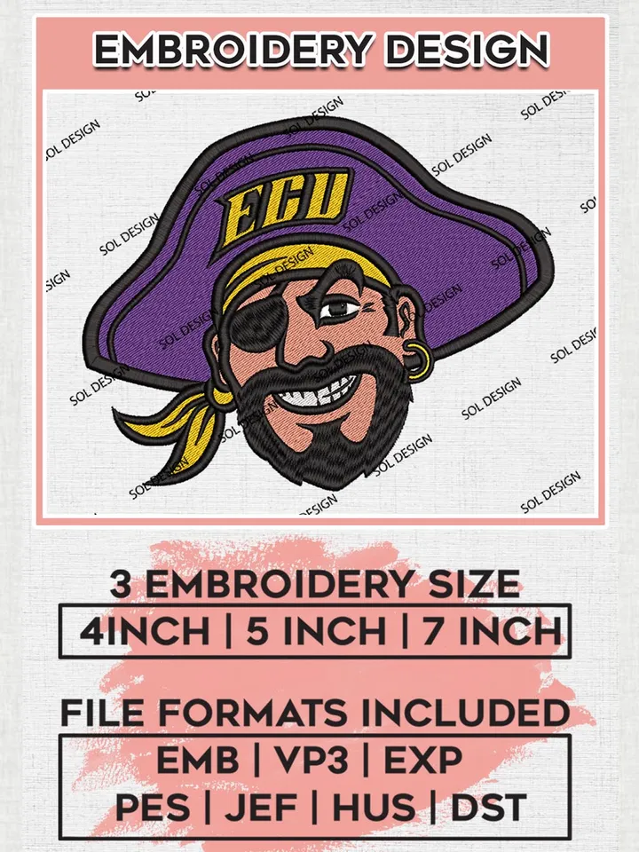 ECU Pirates NCAA Logo Embroidery Design Files, NCAA East Carolina Pirates Team Embroidery, NCAA East Carolina, Machine embroidery designs, Digital Download