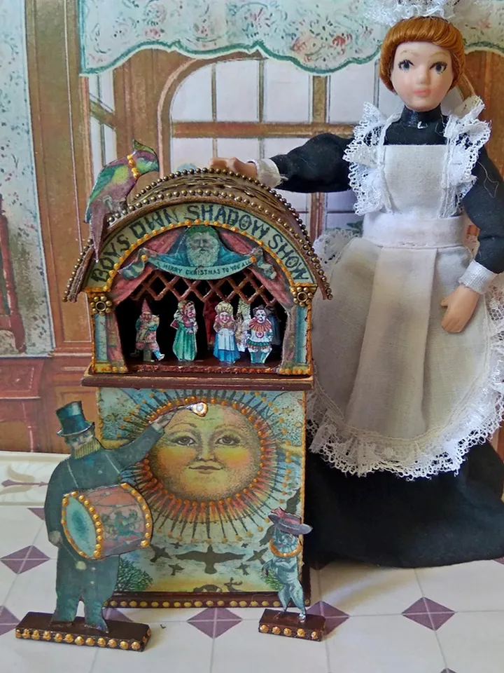 Old-style puppet theater. Paper theater.1:12 scale.