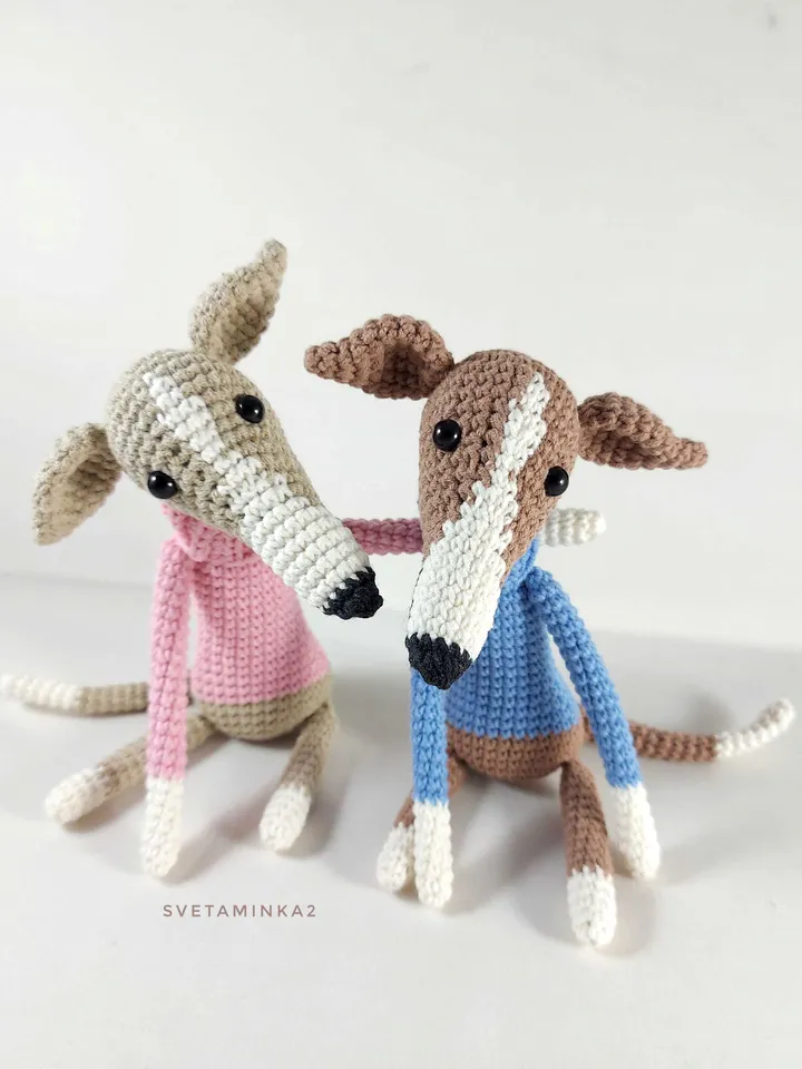 Greyhound Crochet Pattern Amigurumi Dog Whippet Galgo Sighthound. Digital Download. PDF.