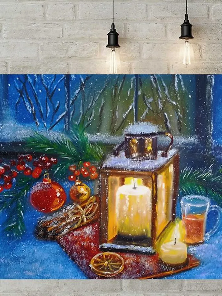 Christmas Painting Christmas Wall Decoration Christmas Lantern Canvas 40x50 cm
