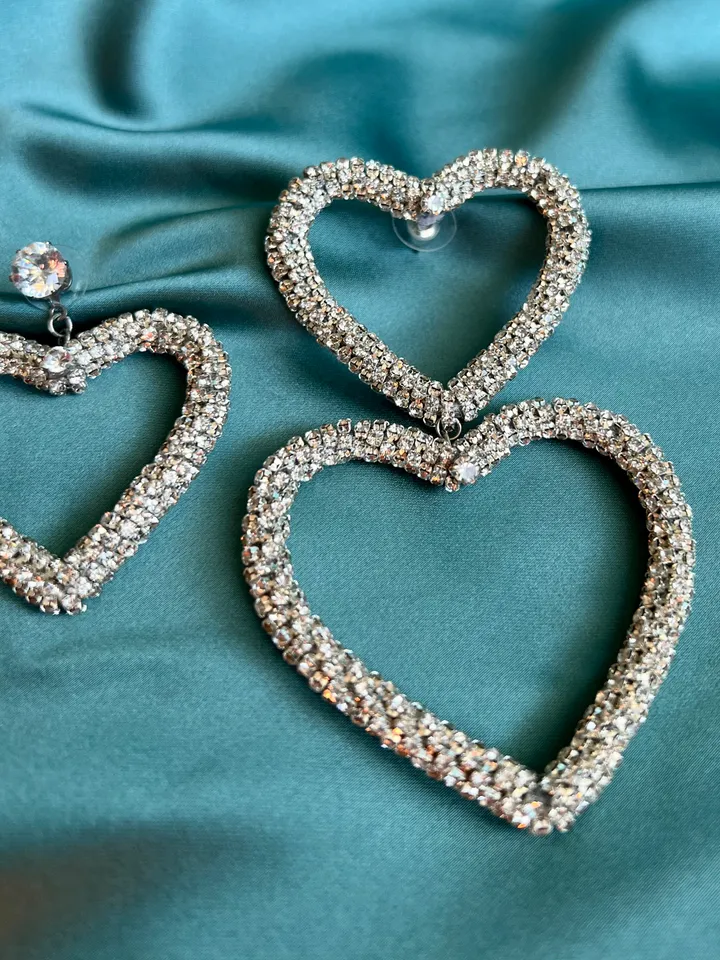 Assymetrical Hearts Crystal Earrings