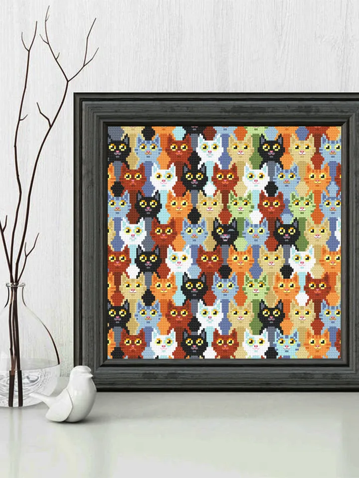 Cute cats cross stitch pattern PDF download Cat sampler cross stitch chart, Cat embroidery PDF, Funny kitten design, Cat lover gift #K16